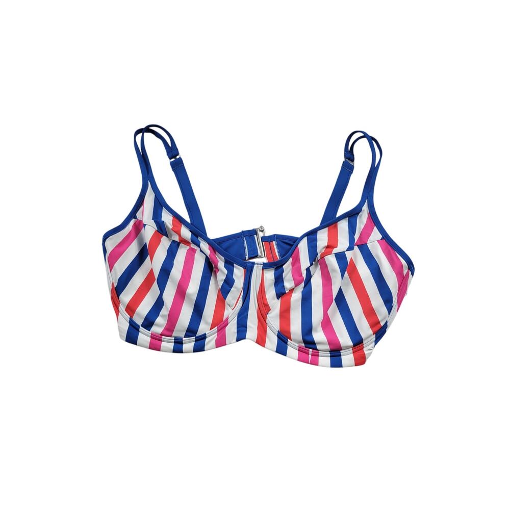 Lands' End Women’s Striped Bikini Top - Red White Blue - NWT Size 42DDD